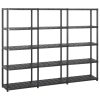  fekete műanyag 5 szintes tárolópolc 213 x 38 x 170 cm