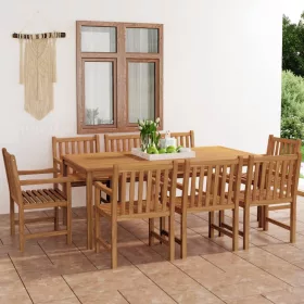    9 darabos tömör tíkfa kerti étkezőgarnitúra 200 x 100 cm