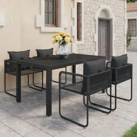  5 részes fekete PVC rattan kerti étkezőgarnitúra