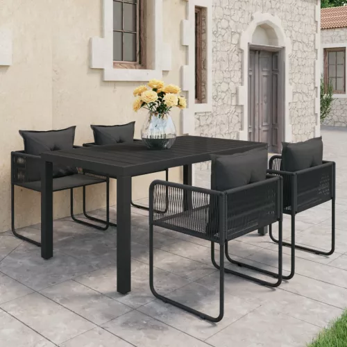  5 részes fekete PVC rattan kerti étkezőgarnitúra
