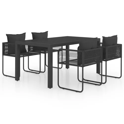  5 részes fekete PVC rattan kerti étkezőgarnitúra
