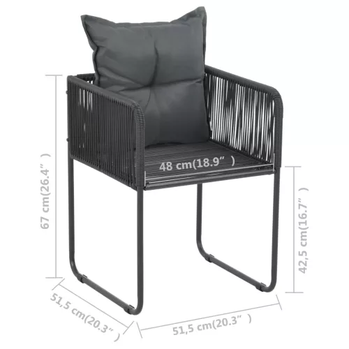  5 részes fekete PVC rattan kerti étkezőgarnitúra
