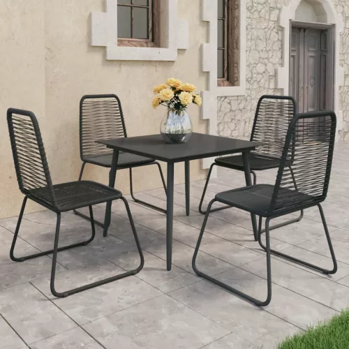  5 részes fekete PVC rattan kerti étkezőgarnitúra 