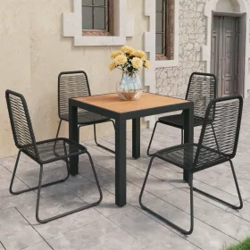  5 részes fekete-barna PVC rattan kerti étkezőgarnitúra 