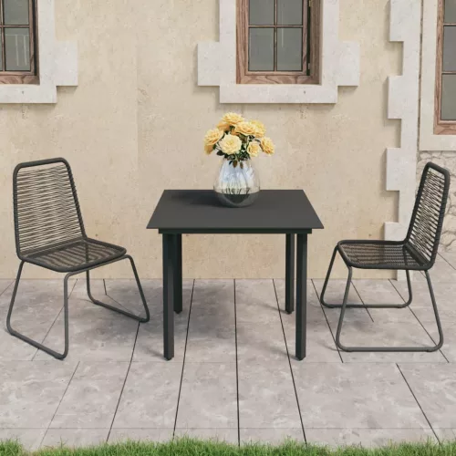  3 részes fekete PVC rattan kerti étkezőgarnitúra