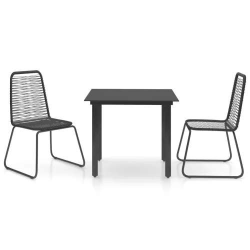  3 részes fekete PVC rattan kerti étkezőgarnitúra