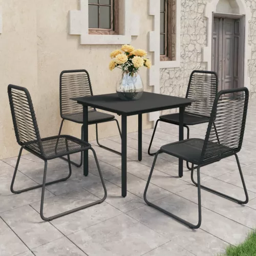  5 részes fekete PVC rattan kerti étkezőgarnitúra 
