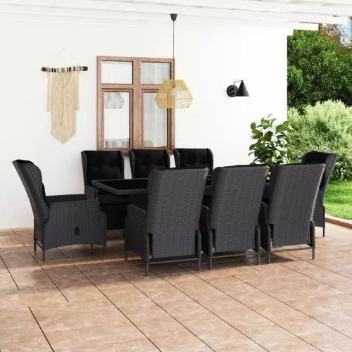  9 részes sötétszürke polyrattan kültéri étkezőszett párnákkal