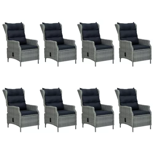  9 részes világosszürke polyrattan kültéri étkezőszett párnákkal