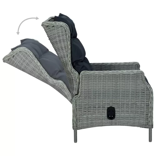  9 részes világosszürke polyrattan kültéri étkezőszett párnákkal