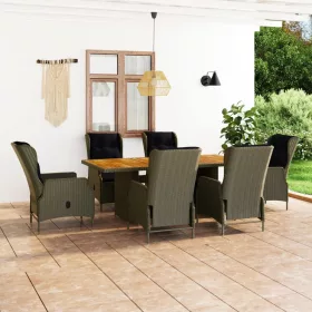    7 részes barna kültéri polyrattan étkezőszett párnákkal