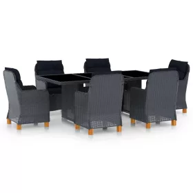    7 részes sötétszürke polyrattan kültéri étkezőszett párnákkal