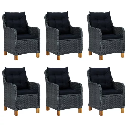  7 részes sötétszürke polyrattan kültéri étkezőszett párnákkal
