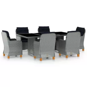    7 részes világosszürke polyrattan kültéri étkezőszett párnákkal