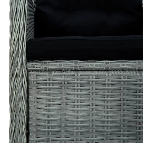  7 részes világosszürke polyrattan kültéri étkezőszett párnákkal