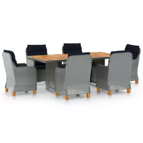    7 részes világosszürke polyrattan kültéri étkezőszett párnákkal