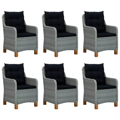  7 részes világosszürke polyrattan kültéri étkezőszett párnákkal