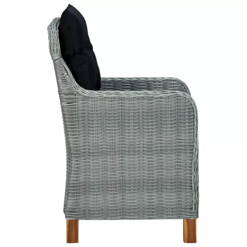  7 részes világosszürke polyrattan kültéri étkezőszett párnákkal