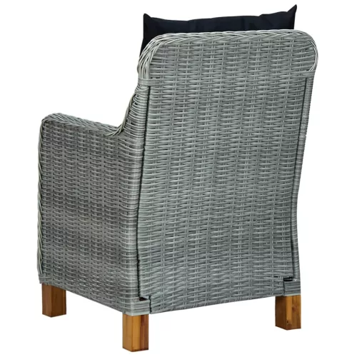  7 részes világosszürke polyrattan kültéri étkezőszett párnákkal