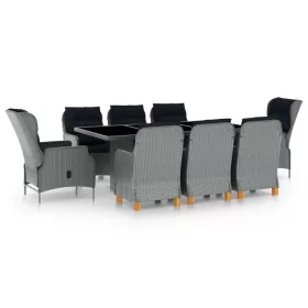    9 részes világosszürke polyrattan kültéri étkezőszett párnákkal