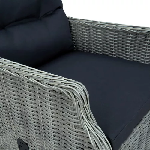 9 részes világosszürke polyrattan kültéri étkezőszett párnákkal
