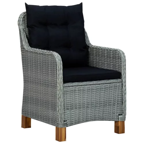  9 részes világosszürke polyrattan kültéri étkezőszett párnákkal
