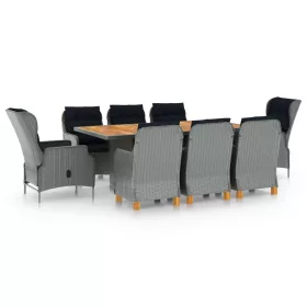    9 részes világosszürke polyrattan kültéri étkezőszett párnákkal