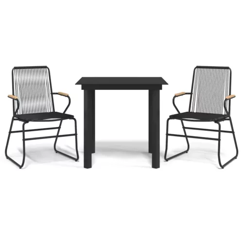  3 részes fekete PVC rattan kerti étkezőgarnitúra