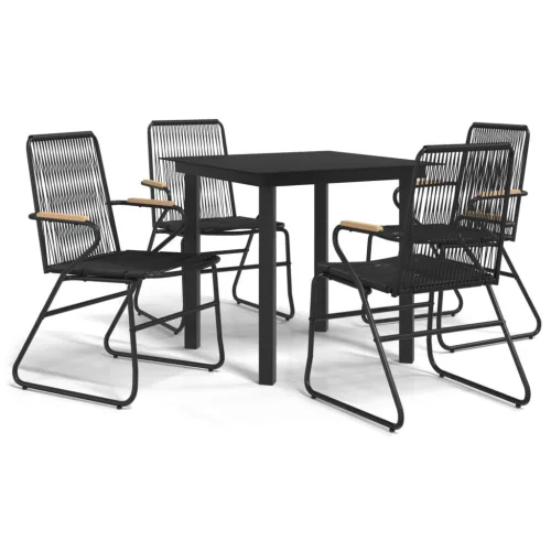  5 részes fekete PVC rattan kerti étkezőgarnitúra