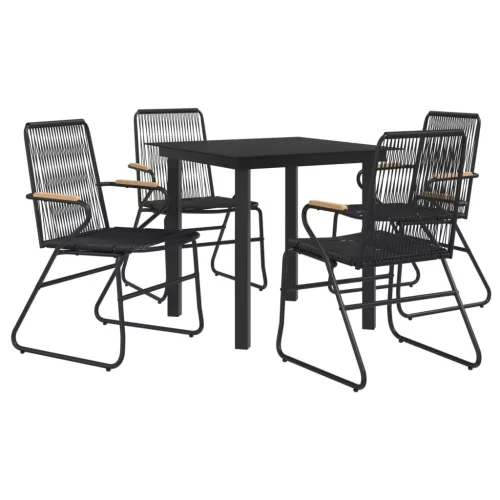 5 részes fekete PVC rattan kerti étkezőgarnitúra