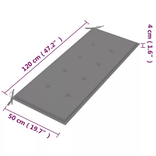  2 személyes tömör eukaliptuszfa kerti pad párnával 120 cm