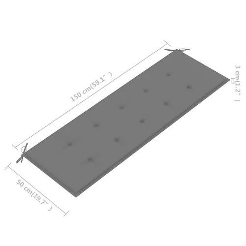  3 személyes tömör eukaliptuszfa kerti pad párnával 150 cm