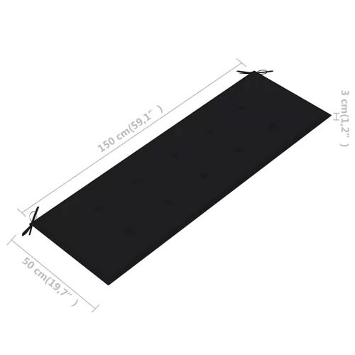  3 személyes tömör eukaliptuszfa kerti pad párnával 150 cm
