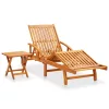  tömör akácfa kerti napozóágy asztallal és párnával