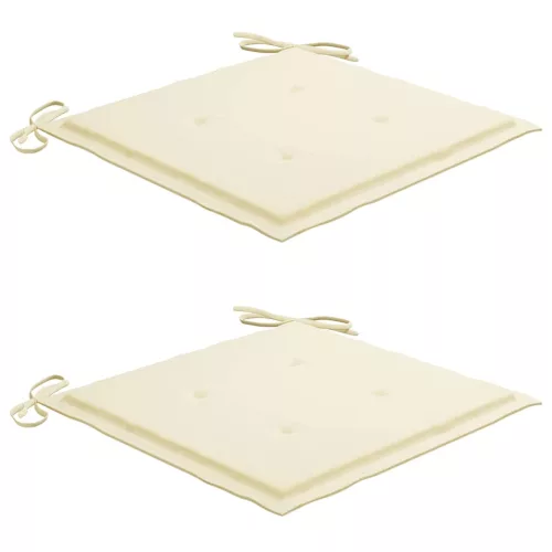  2 db tömör tíkfa kerti szék krémszínű párnákkal