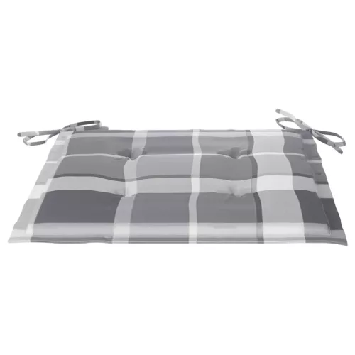  2 db tömör tíkfa kerti szék szürke kockás párnákkal