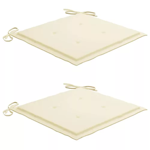  2 db tömör tíkfa kerti szék krémszínű párnákkal