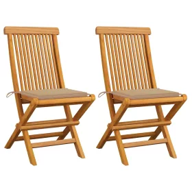  2 db tömör tíkfa kerti szék bézs párnákkal