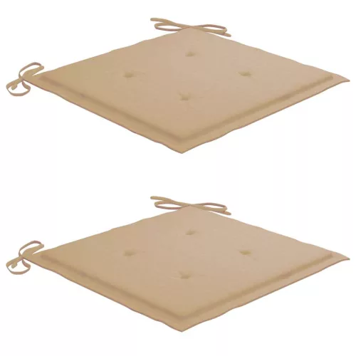  2 db tömör tíkfa kerti szék bézs párnákkal