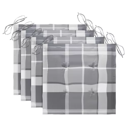  3 db tömör tíkfa kerti szék szürke kockás párnával