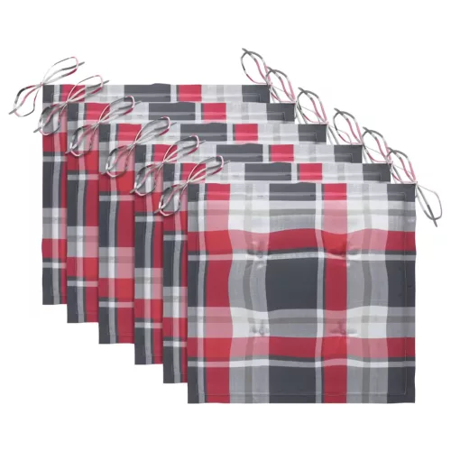  6 db tömör tíkfa kerti szék piros kockás párnával