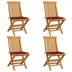  4 db tömör tíkfa kerti szék bordó párnával