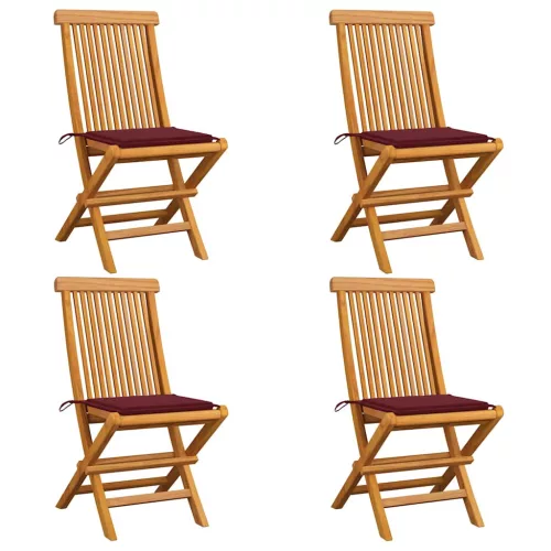  4 db tömör tíkfa kerti szék bordó párnával
