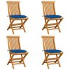  4 db tömör tíkfa kerti szék kék párnával