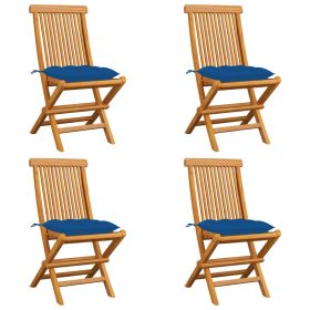  4 db tömör tíkfa kerti szék kék párnával