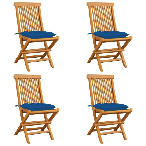  4 db tömör tíkfa kerti szék kék párnával