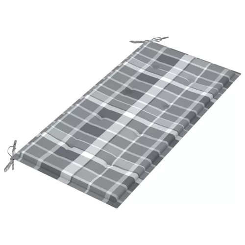  tömör tíkfa kerti pad szürke kockás párnával 112 cm