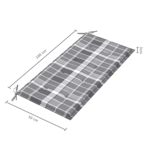  tömör tíkfa kerti pad szürke kockás párnával 112 cm