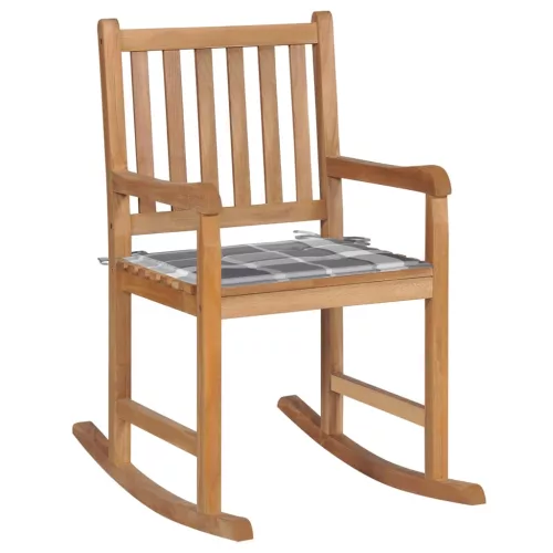  tömör tíkfa hintaszék szürke kockás párnával