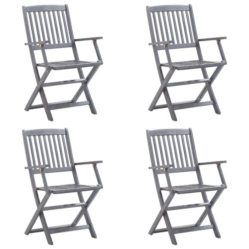  4 db összecsukható tömör akácfa kültéri szék párnával